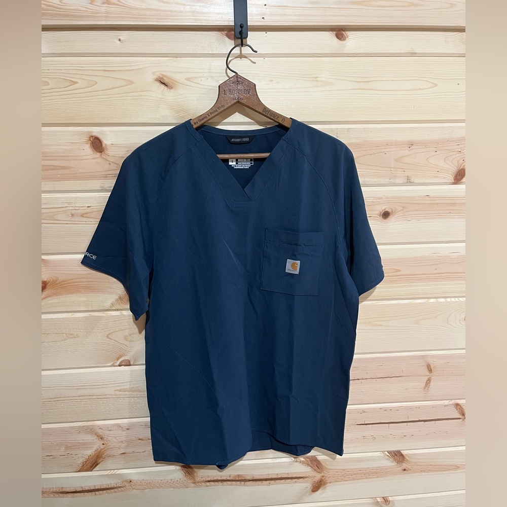 Carhartt Force Cross-Flex Modern Fit V-Neck Men’s Scrub Top, Navy, S